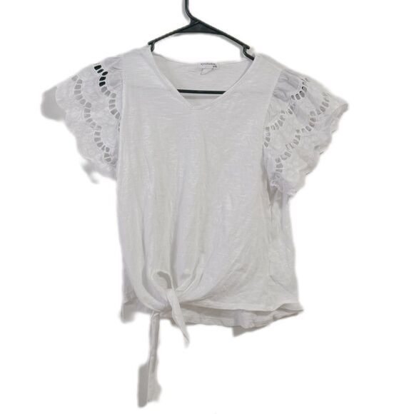 Eyeshadow White Ruffled Tie Front Blouse - Picture 1 of 5